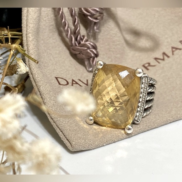 20x16mm David Yurman Large Wheaton Ring with Citrine and Pave Diamonds - Picture 8 of 16